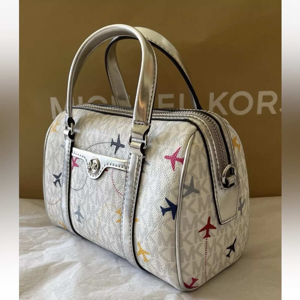 New Michael Kors Travel Small Duffle Crossbody Optic White Multi